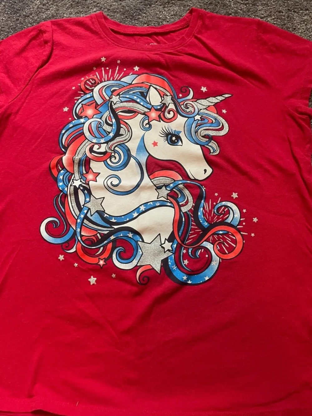 Children’s Place Girls' Short Sleeve Graphic Tee Unicorn, Rainbow, Horse Size XL